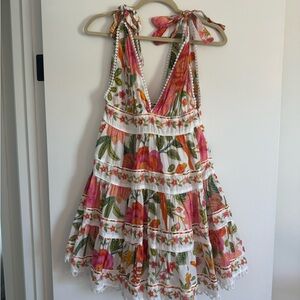 FARM Rio Off-White Macaw Bloom Vibrant Floral Dress